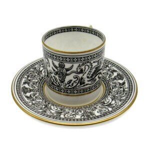 WEDGWOOD FLORENTINE Espresso Black Cup And Saucer Set England